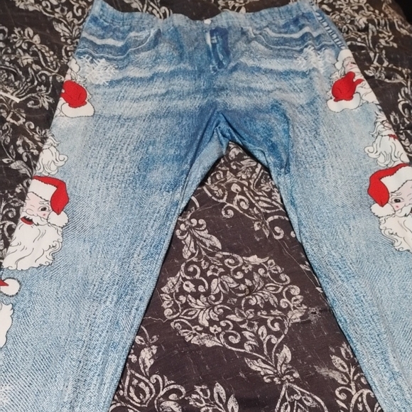 Blue Santa Print Women Jeans - Picture 1 of 6